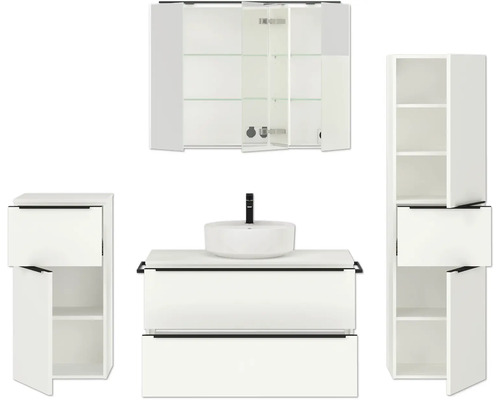 Badezimmer-Set mit Waschbecken, Unterschrank, Hochschrank und Spiegelschrank