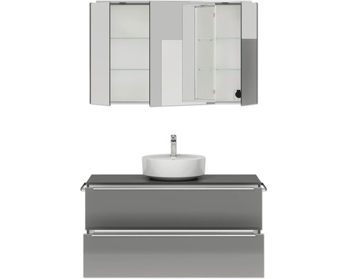 Badezimmer-Set mit Waschtischunterschrank, Aufsatzwaschbecken und Spiegelschrank