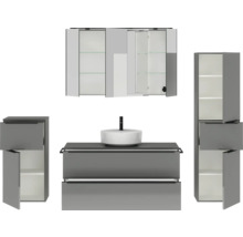 Badezimmermöbel-Set mit Waschtisch, Waschbecken, Spiegelschrank und Hochschrank