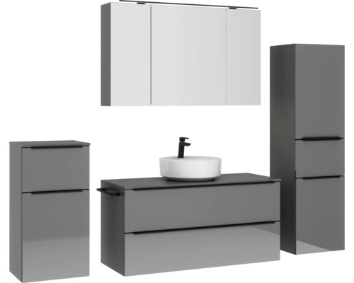 Badezimmer-Set mit Waschtisch, Spiegelschrank und Seitenschränken