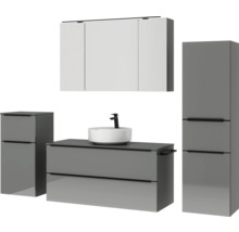 Badezimmer Set mit Waschtisch, Aufsatzwaschbecken, Spiegelschrank und Hochschrank