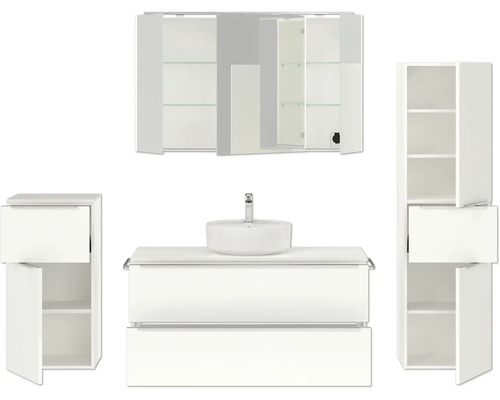 Badezimmerset mit Waschtisch, Spiegel und Schränken