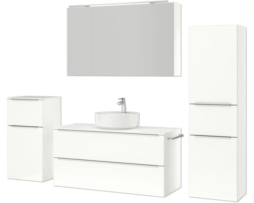 Badezimmer-Set mit Waschtisch, Waschbecken, Spiegelschrank und Hochschrank