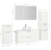 Badezimmer Möbelset mit Waschtisch, Spiegelschrank und Hochschränken mit Maßangaben