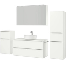 Badezimmer-Set mit Waschtisch, Aufsatzwaschbecken, Spiegelschrank und Seitenschränken
