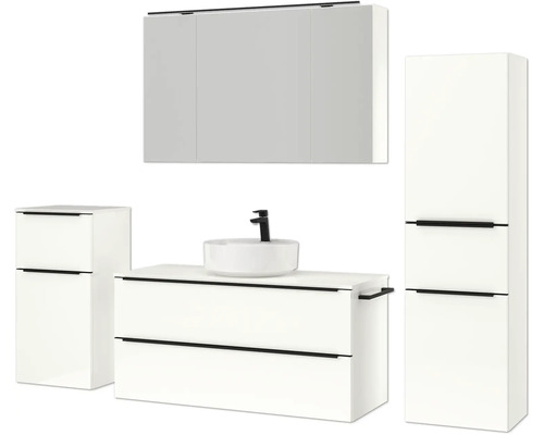 Modernes Badezimmer-Set mit Waschbeckenunterschrank, Hängeschrank und Hochschrank