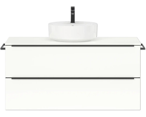 Badmöbel-Set NOBILIA Programm 3 BxHxT 121 x 59,1 x 48,7 cm Frontfarbe weiß hochglanz mit Aufsatz-Waschtisch Griffleiste schwarz 491