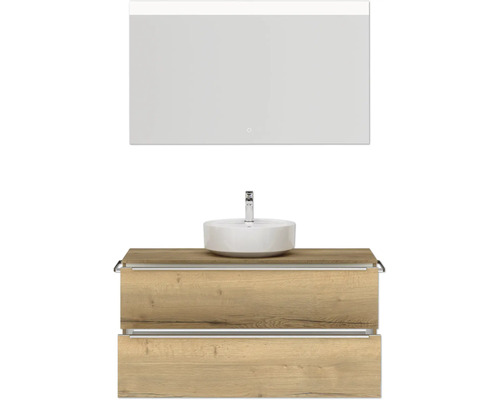 Waschtischkombination mit Aufsatzwaschbecken und Spiegel mit Beleuchtung