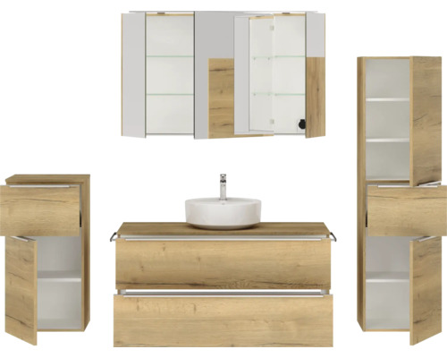 Badmöbelset mit Waschtisch, Spiegelschrank und Hochschrank für das Badezimmer