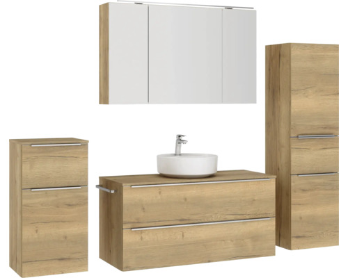 Badezimmermöbel-Set mit Waschtisch, Waschbecken, Spiegelschrank und Hochschrank