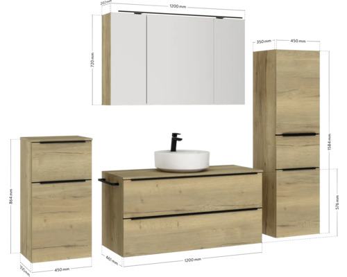 Badezimmer Set mit Waschtisch, Waschbecken, Spiegelschrank und Hochschrank