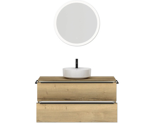 Badezimmer Waschtischkombination mit rundem Spiegel und Aufsatzwaschbecken