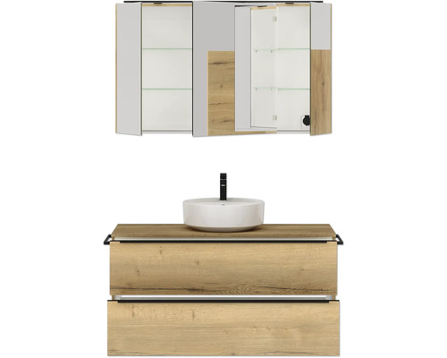 Badezimmermöbel-Set mit Waschtisch, Aufsatzwaschbecken und Spiegelschrank