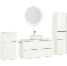 Modernes Badezimmer-Set mit Waschtisch, Aufsatzwaschbecken, Spiegelschrank und Hochschrank