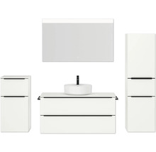 Badezimmer-Set mit Waschtisch, Aufsatzwaschbecken, Spiegelschrank und Hochschrank