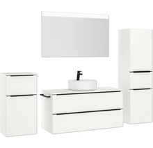 Kompletter Badezimmerwaschtisch mit Waschtischunterschrank, Spiegelschrank, Waschbecken und Hochschrank