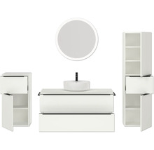 Badezimmermöbelset mit Spiegel, Waschbeckenunterschrank und Hochschränken
