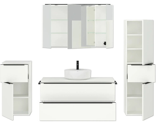 Badezimmermöbelset mit Waschbecken, Spiegelschrank und Hochschränken