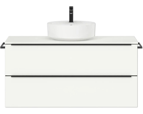 Badmöbel-Set NOBILIA Programm 3 BxHxT 121 x 59,1 x 48,7 cm Frontfarbe weiß matt mit Aufsatz-Waschtisch Griffleiste schwarz 489
