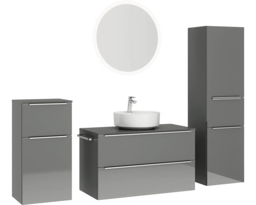 Badezimmer-Set mit Waschtisch, Waschbecken, Spiegelschrank und Hochschrank