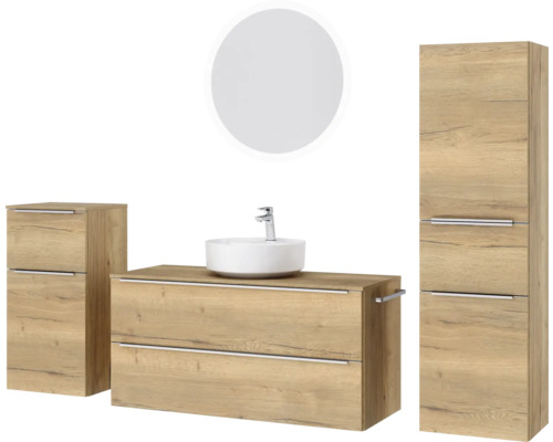 Badezimmer Möbelset mit Waschtisch, Spiegelschrank und Seitenschrank