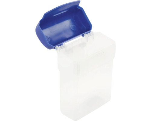 Transparente Aufbewahrungsbox mit blauem Deckel