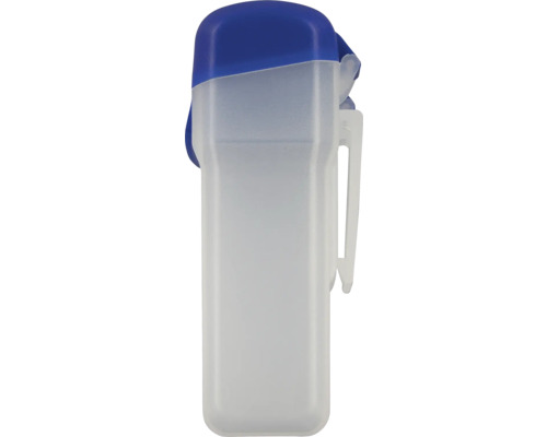 Messbecher mit blauem Deckel und Clip