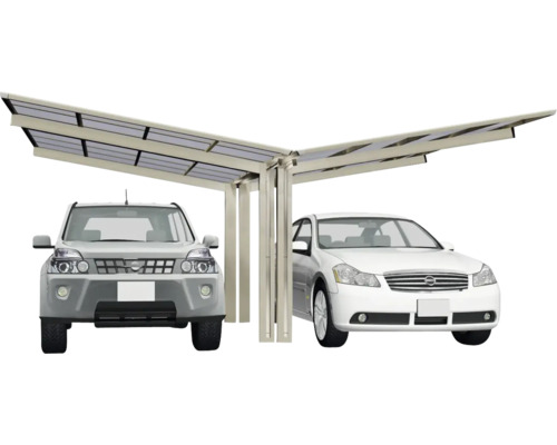 Doppelcarport Ximax Linea Typ 60 Y-Ausführung Aluminium eloxiert 547,6 x 495,4 cm Edelstahl-Look