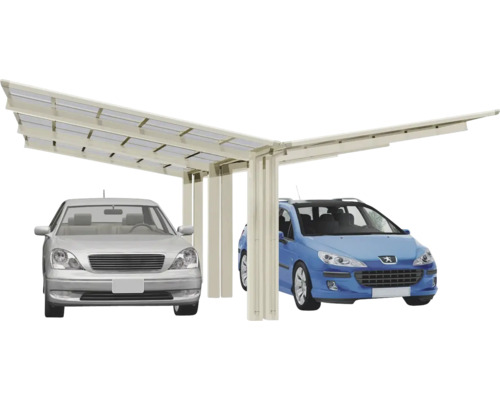 Doppelcarport Ximax Linea Typ 110 Y-Ausführung Aluminium eloxiert 547,6 x 495,4 cm Edelstahl-Look