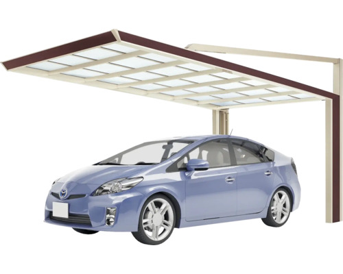 Einzelcarport Ximax My-Port Next Typ 60 Aluminium eloxiert 233x514,5 cm braun Carport mit einem blauen Auto darunter