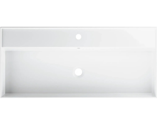 Waschtischunterschrank mit zwei Schubladen und Aussparungen für Waschbecken und Siphon