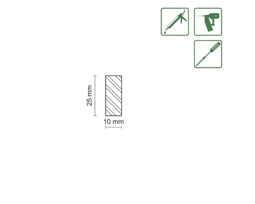 Profilleiste mit den Maßen 25 mm x 10 mm, inklusive Werkzeugsymbole