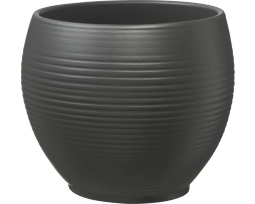 Kugeltopf Soendgen Manacor Keramik Ø 22 cm H 18 cm anthrazit matt Schwarzer Blumentopf mit horizontalen Rillen