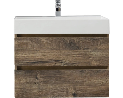 Waschtisch mit zwei Schubladen in Holzoptik und Aufsatzwaschbecken