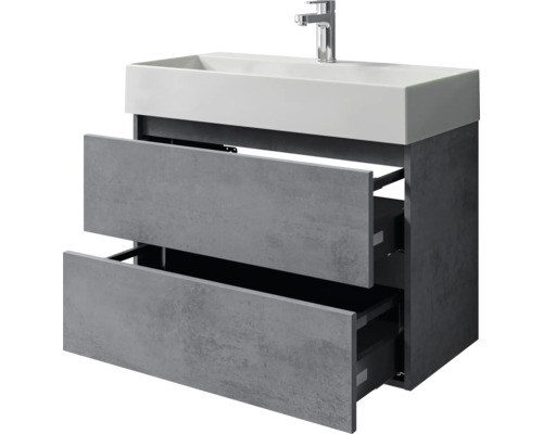 Waschtischunterschrank mit zwei Schubladen und Aufsatzwaschbecken