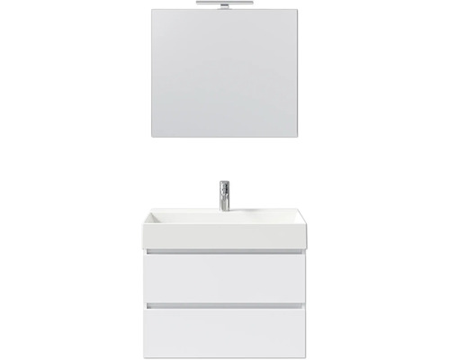 Weißer Waschtisch mit Spiegel und zwei Schubladen