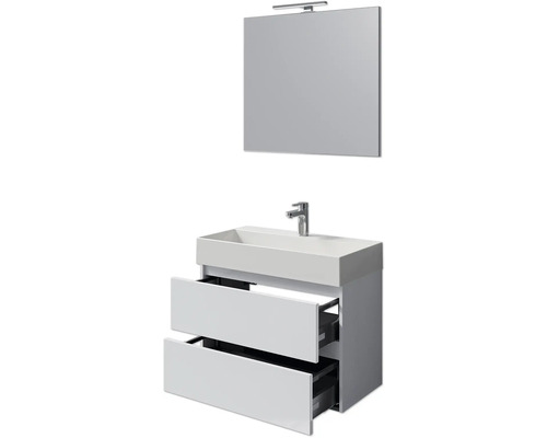Badezimmerset mit Waschbecken, Unterschrank mit Schubladen und Spiegel
