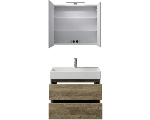 Badezimmermöbel-Set mit Spiegelschrank, Waschbecken und Unterschrank