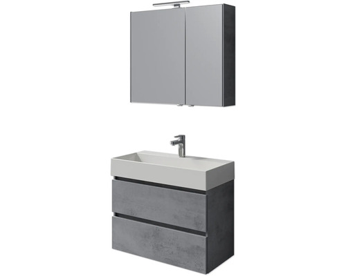 Badmöbel-Set Pelipal Torino BxHxT 200 x 40 x 40 cm Frontfarbe oxid dunkelgrau Badmöbelset 5-teilig und mehr mit Waschtisch Keramik weiß und Keramik-Waschtisch Waschtischunterschrank Spiegelschrank mit LED-Beleuchtung Waschtischunterschrank mit Waschbecken und Spiegelschrank für das Badezimmer