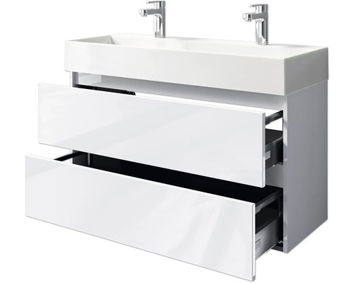Waschtischunterschrank mit zwei Schubladen und Aufsatzwaschbecken