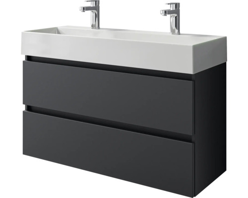 Badmöbel-Set Pelipal Torino BxHxT 101 x 66,7 x 40 cm Frontfarbe schwarz matt Badmöbelset 2-teilig mit Waschtisch Keramik weiß