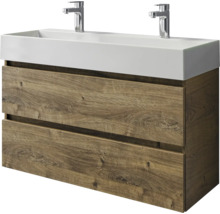 Badmöbel-Set Pelipal Torino BxHxT 101 x 66,7 x 40 cm Frontfarbe eiche ribbeck Badmöbelset 2-teilig mit Waschtisch Keramik weiß