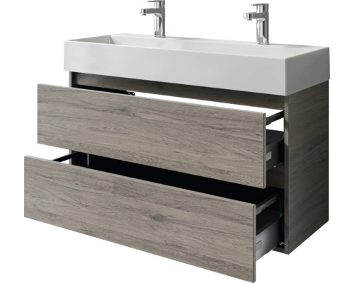 Waschtischunterschrank mit zwei Schubladen und Aufsatzwaschbecken