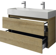 Badmöbel-Set Pelipal Torino BxHxT 101 x 66,7 x 40 cm Frontfarbe eiche riviera Badmöbelset 2-teilig mit Waschtisch Keramik weiß