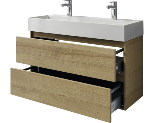 Waschtischunterschrank mit zwei Schubladen und Aufsatzwaschbecken