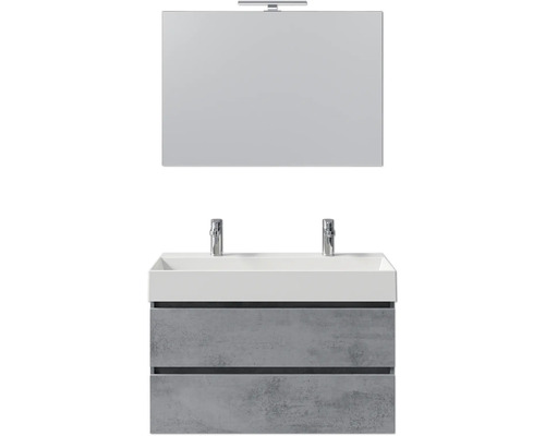 Waschtisch mit zwei Schubladen, Doppelwaschbecken und Spiegel