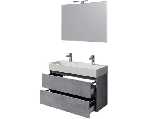 Waschtischkombination mit Spiegel und zwei Schubladen