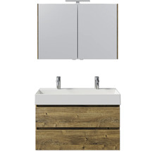 Waschtisch mit zwei Waschbecken, Unterschrank und Spiegelschrank für das Badezimmer