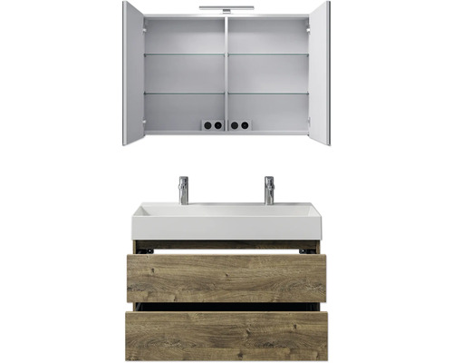 Badezimmermöbelset mit Spiegelschrank, Waschbecken und Unterschrank