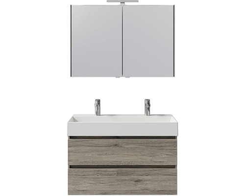 Doppelwaschtisch mit Unterschrank und Spiegelschrank für das Badezimmer